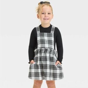 Toddler Girls' Long Sleeve Black & White Plaid Skirtall - Cat & Jack™ NWT 5T